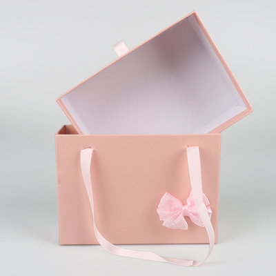 Logotipo personalizado Caja de regalo de cajón de cartón de color rosa con cinta rosa Cajas de regalo de lujo