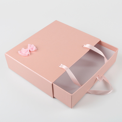 Cajón portátil de empaquetado de la caja del regalo de moda rosado de encargo con la cinta