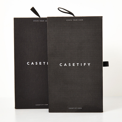 Caja de cajón de lujo con mango de cinta logotipo personalizado caja de embalaje de caja de teléfono móvil rígida
