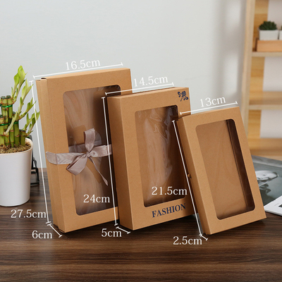Bolsa de papel decorativa de Kraft de la caja de regalo de la bufanda de la ventana con la laminación brillante del arco
