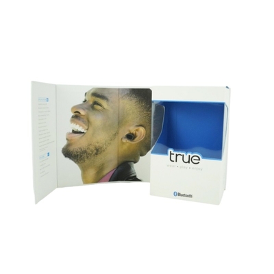 Logotipo de lujo personalizado de auriculares embalaje caja de forma de libro magnético con ventana PET