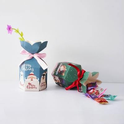 Bolsa de Papel de regalo de Navidad de pastel de caramelo plegable con cinta