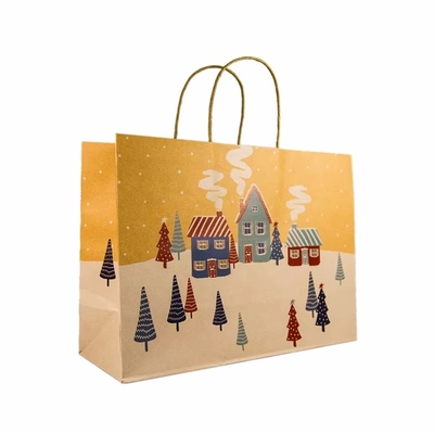 Logotipo personalizado Bolsa de papel Kraft de compras con mango Bolsa de papel de regalo de Navidad
