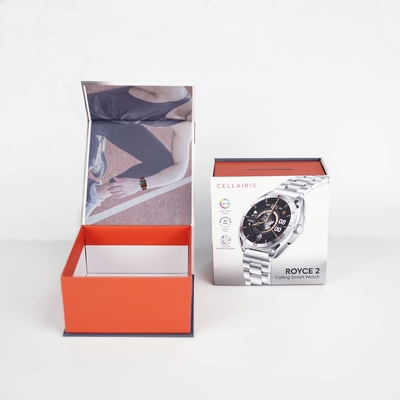 Impresión de logotipo personalizado Revestimiento UV Laminado Matt Rígido Reloj Embalaje Caja Flip Caja de embalaje de regalo magnético