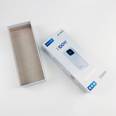Caja de embalaje a medida Laminado brillante de cartón gris Electrónica Banco de energía Papel cartón Embalaje tapa y base Cajas de regalo