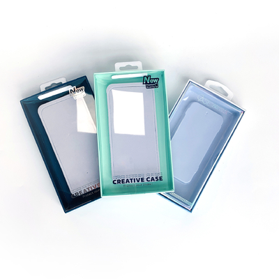 Caja de plástico blíster minorista de bajo MOQ para teléfono Cajas de embalaje con gancho Ventanas transparentes de PVC para iPhone