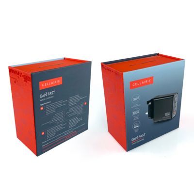 Cajas de embalaje para adaptador de cargador con cierre magnético de bajo MOQ, componentes electrónicos, caja de papel para embalaje con ganchos