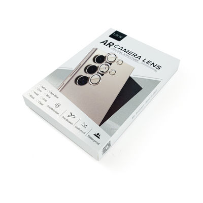 Caja de embalaje de vidrio templado para cámara con cubierta protectora de lente de cámara plegable de papel plateado impresa personalizada con ventana