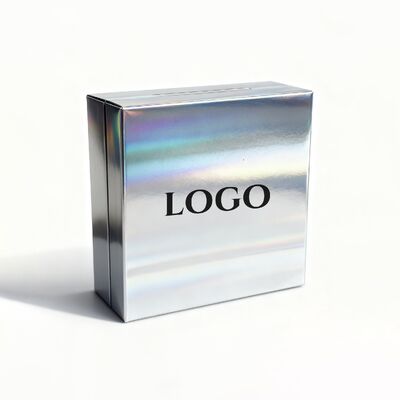 Caja de regalo de joyería holográfica plateada personalizada de lujo con logotipo OEM en papel estucado