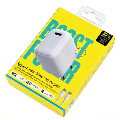 Caja de embalaje para cargador USB-C de 30W con logotipo personalizado impreso y ventana de gancho blíster para cargadores de teléfono